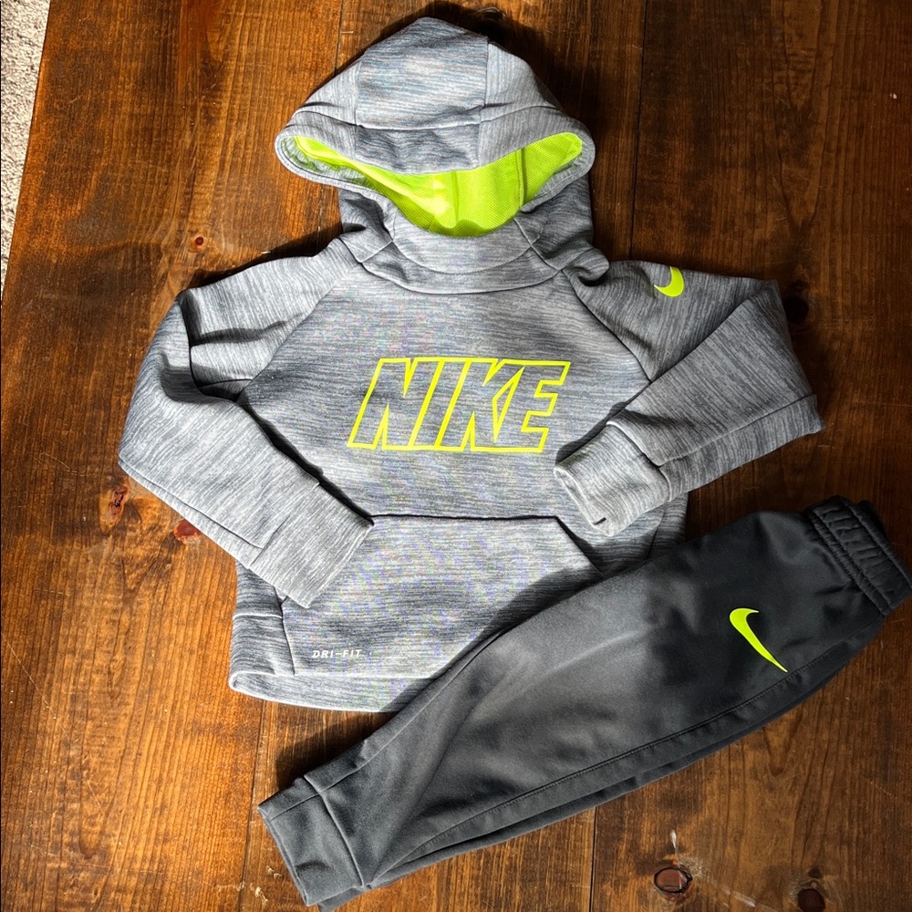 Nike Heather Gray and Neon Yellow Tracksuit